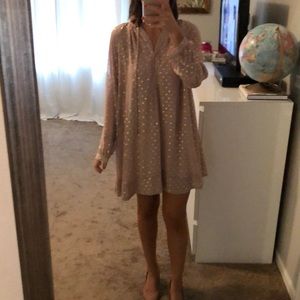 Buddy Love Blush Pink Long Sleeve Polka Dot Swing Dress